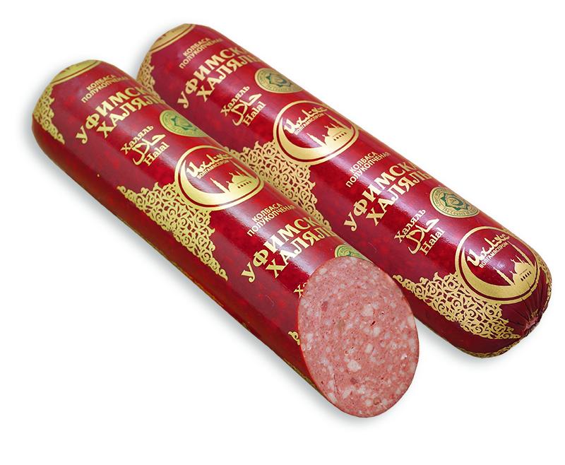 Колбаса полукопченая Ихляс мясокомбинат уфимская халяль 400 гр., оболочка