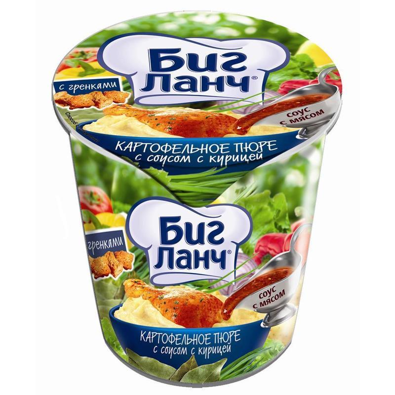 Пюре Биг Ланч картофельное с курицей, соусом и гренками