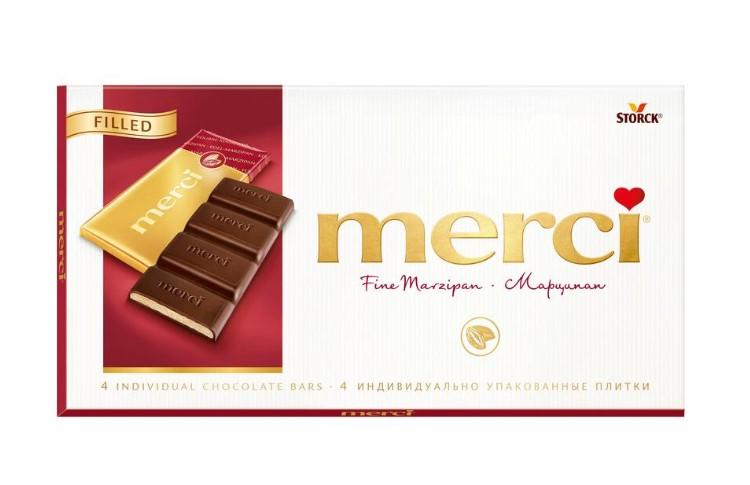 Шоколад Merci темный с марципаном 112 гр., картон
