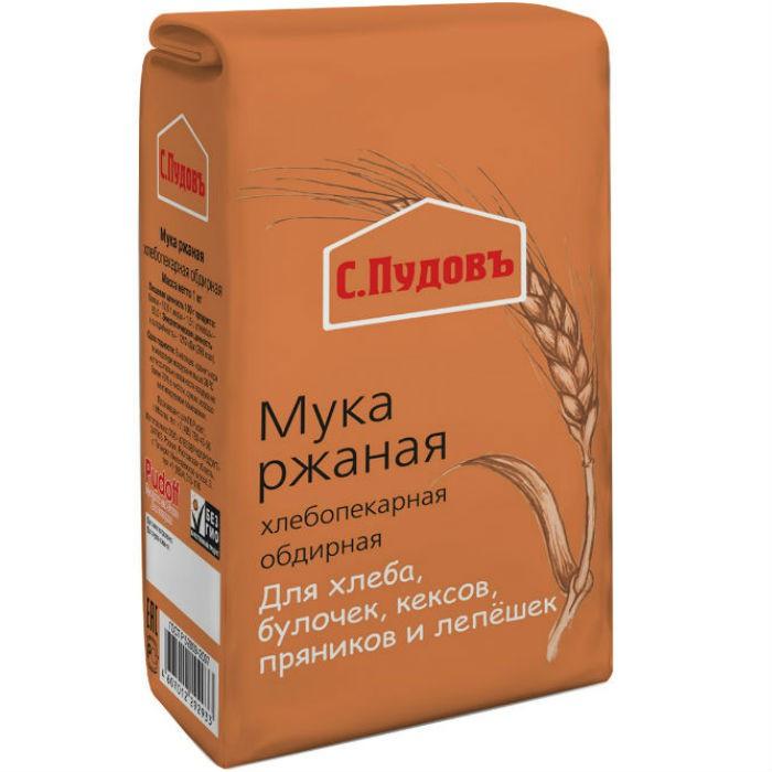 Мука С.Пудовъ Ржаная обдирная, 1 кг., бумажная упаковка