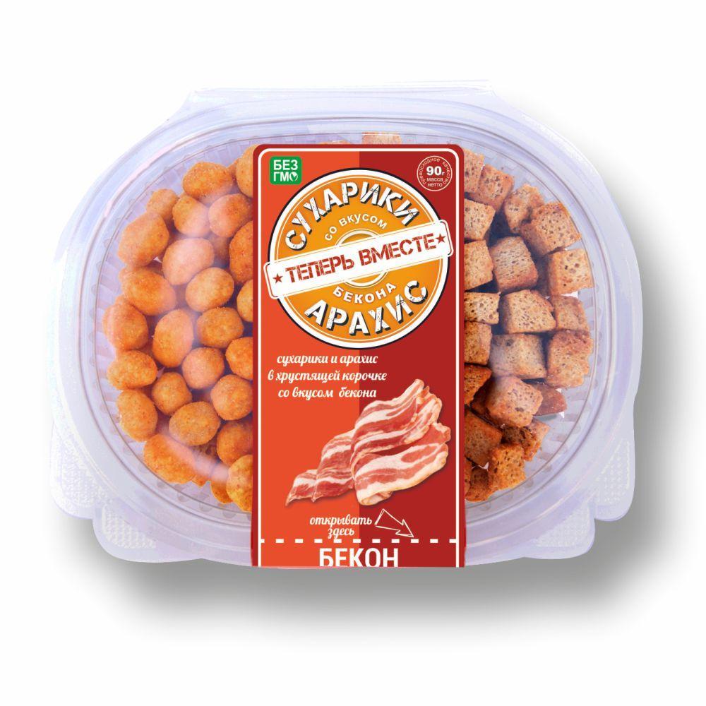 Сухарики и арахис Теперь вместе в корочке со вкусом Бекона 190 гр., пластиковая упаковка