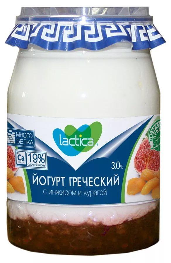 Йогурт Lactica Греческий натуральный с инжиром и курагой 3% 190 гр., ПЭТ