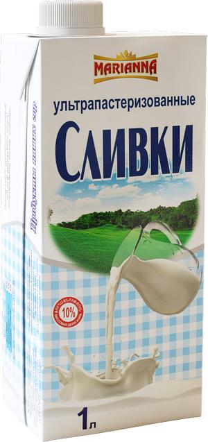 Сливки Marianna ультрапастеризованные 10%,1 л., тетра-пак