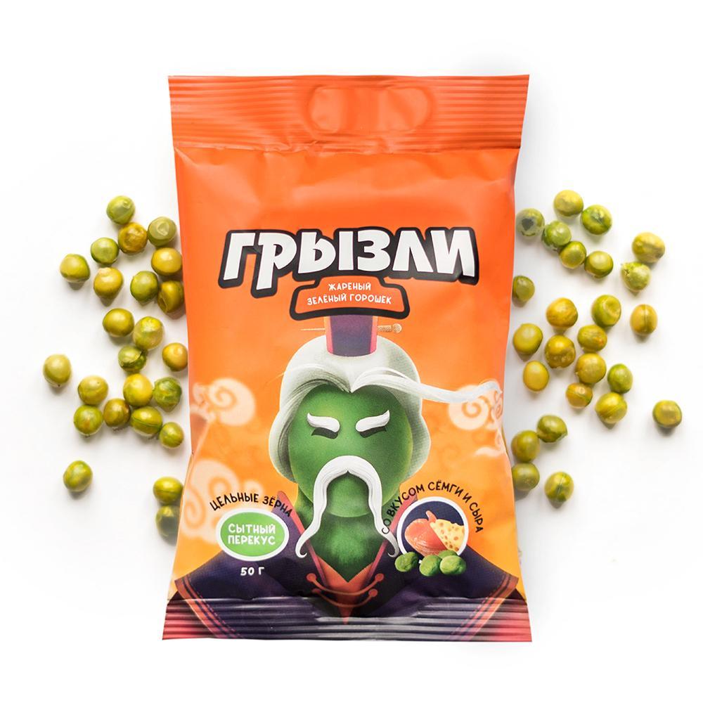 Горошек зеленый Грызли жареный со вкусом семги и сыра 50 гр., флоу-пак
