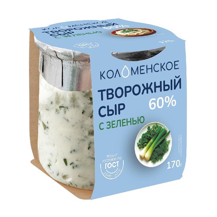 Сыр Коломенский творожный с зеленью 60% 170 гр., стекло