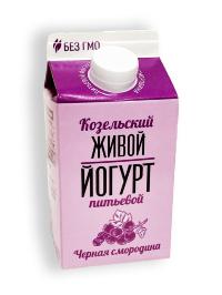Йогурт живой чёрная смородина 2,5%, Козельский, 450 гр, тетра-пак