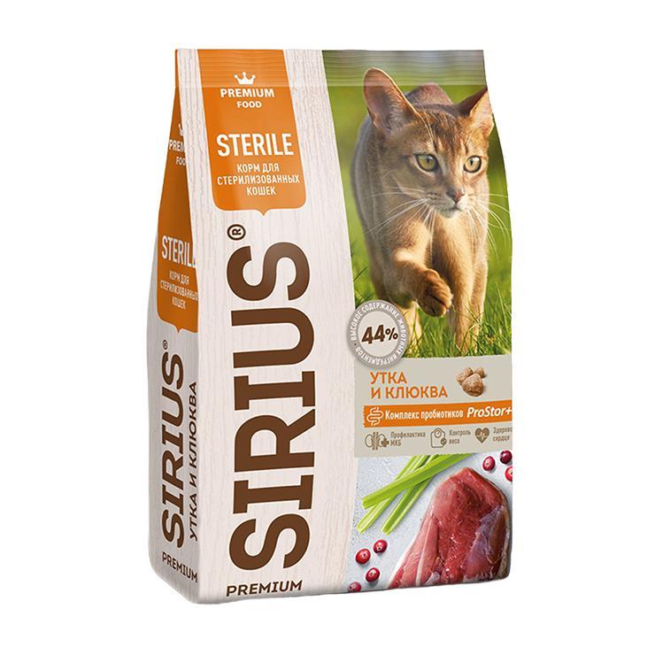 Корм сухой для стирилизованных кошек SIRIUS утка клюква 400 гр., дой-пак