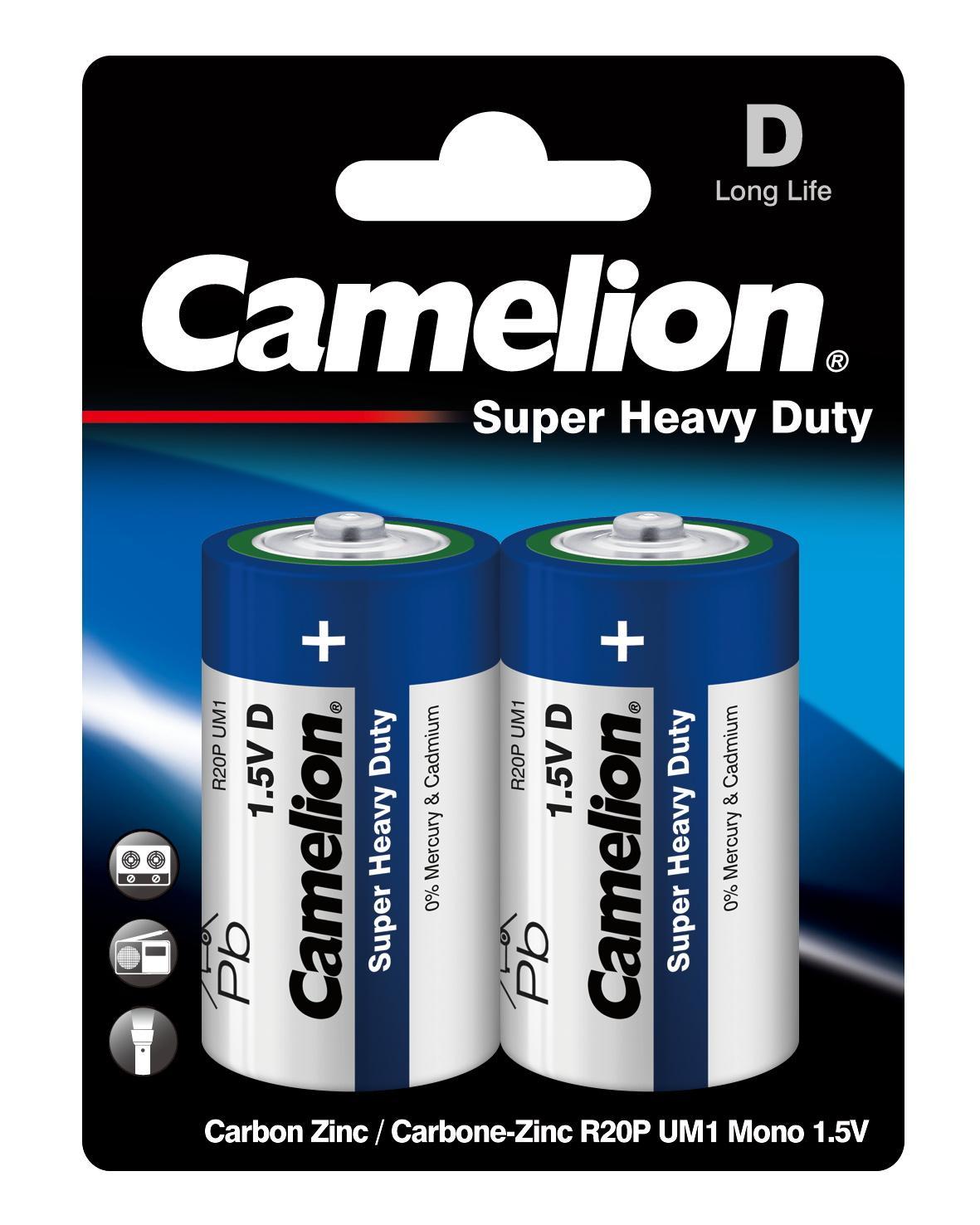 Батарейка Camelion R20P-BP2B 1.5В, блистер