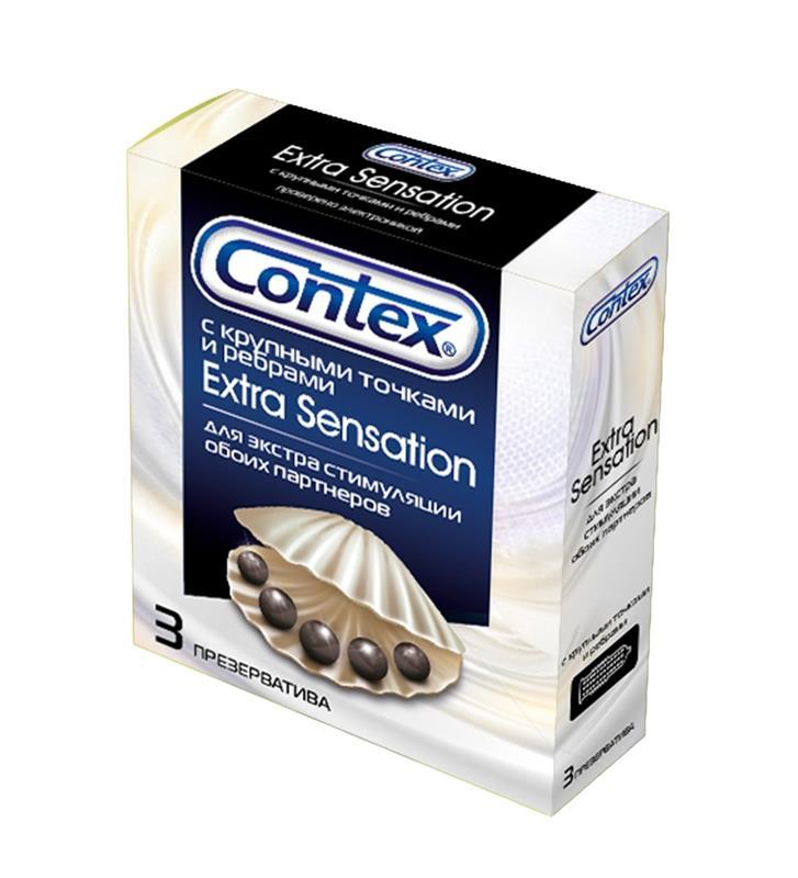 Презервативы с ребрами и точками №3 Contex Extra Sensation, картонная коробка