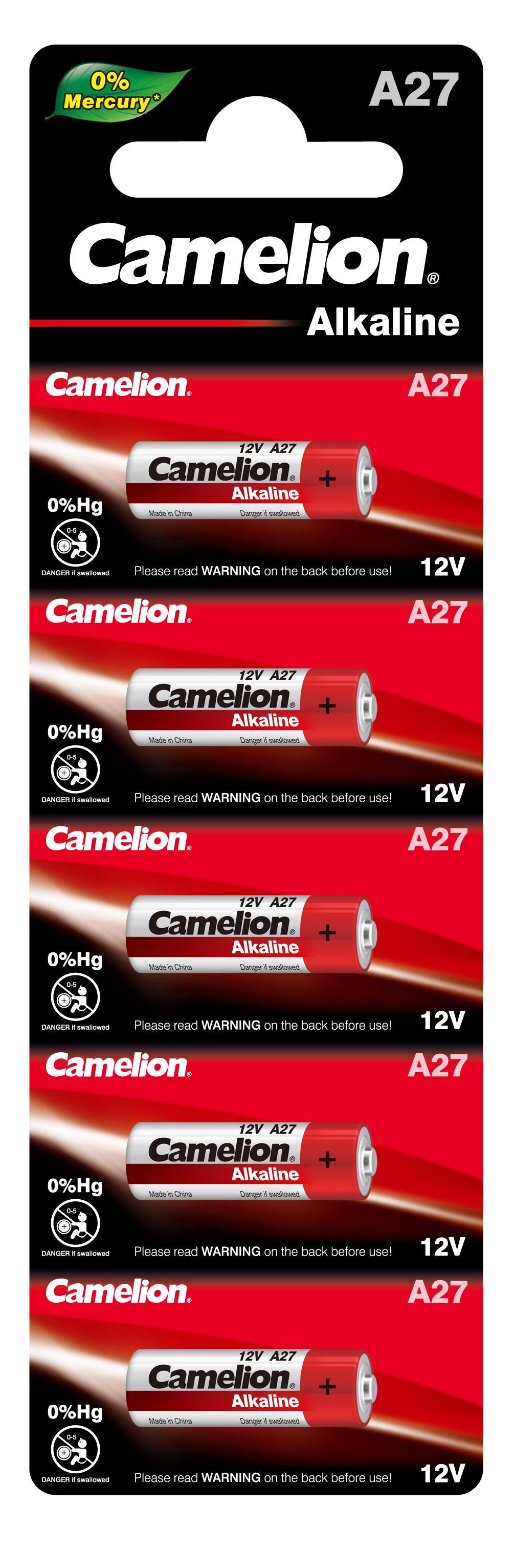Батарейка Camelion LR27A BL-5 Mercury Free 12В, блистер