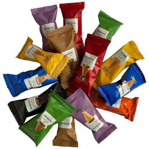 Вафельные мини-рожки Sorbon Радуга ассорти 1,5 кг., флоу-пак