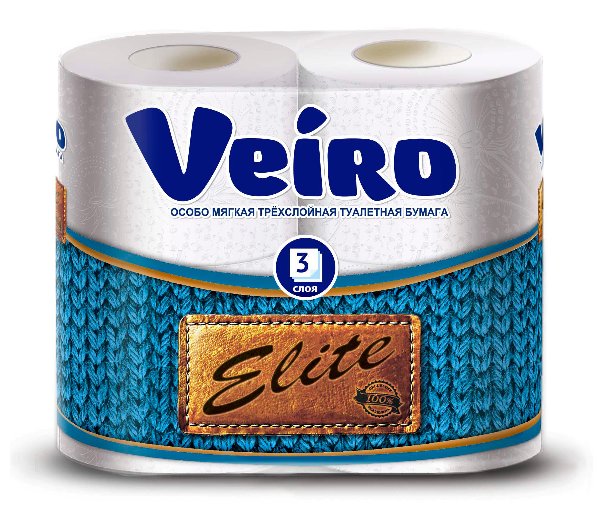 Туалетная бумага Veiro Elite 3 слоя 4 шт., флоу-пак
