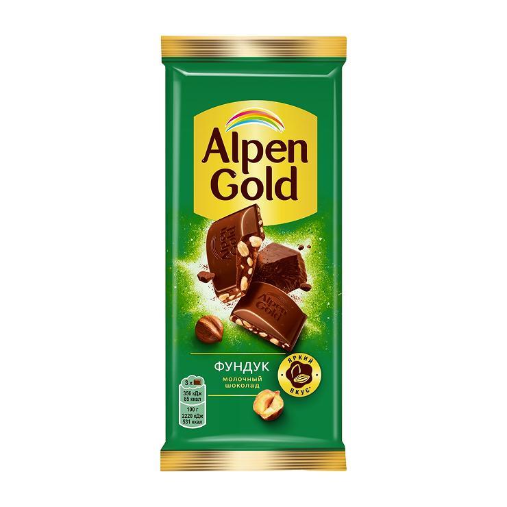Шоколад Alpen Gold молочный с фундуком 80 гр., флоу-пак