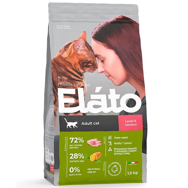 Корм для взрослых кошек Elato Holistic с ягненком и олениной 1,5 кг., дой-пак
