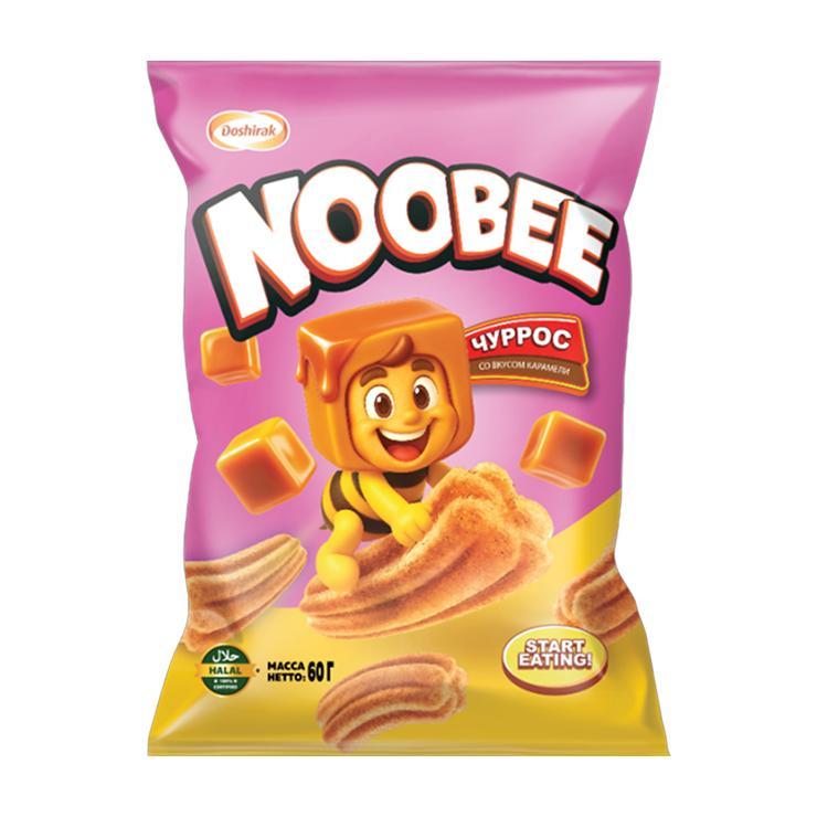 Снеки кукурузные NOOBEE чуррос со вкусом карамели 60 гр., флоу-пак