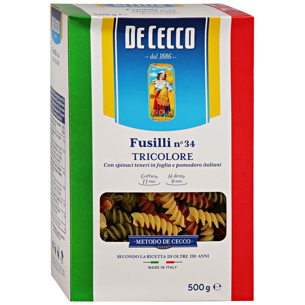 Макаронные изделия, De Cecco, Fusilli n-34, Tricolore 500 гр., картонная коробка