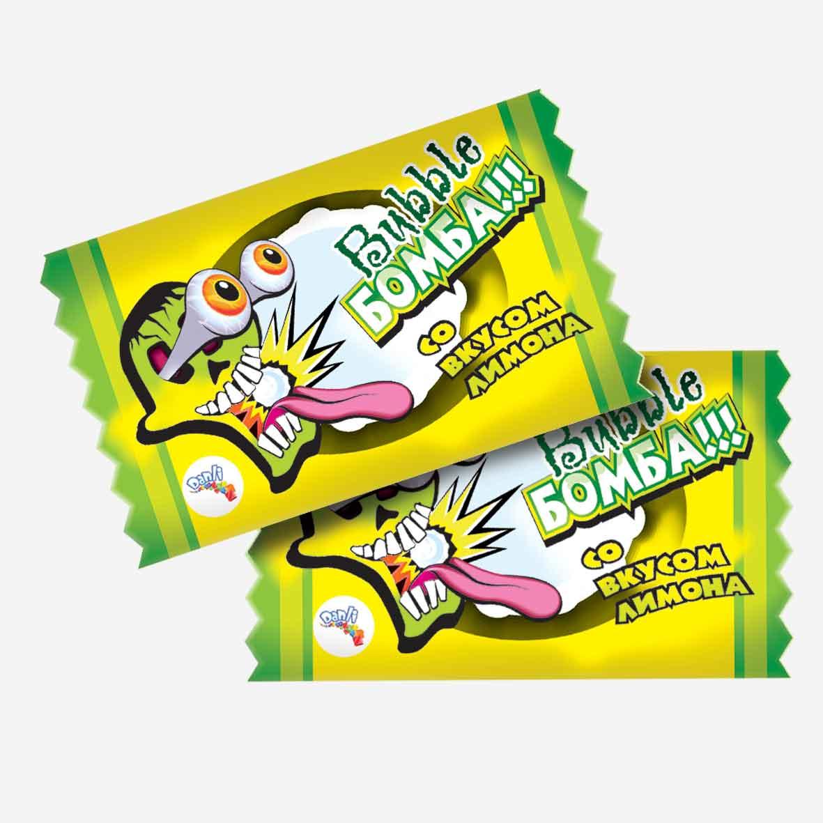 Жевательная конфета Danli Bubble Бомба лимон4.5 гр., флоу-пак