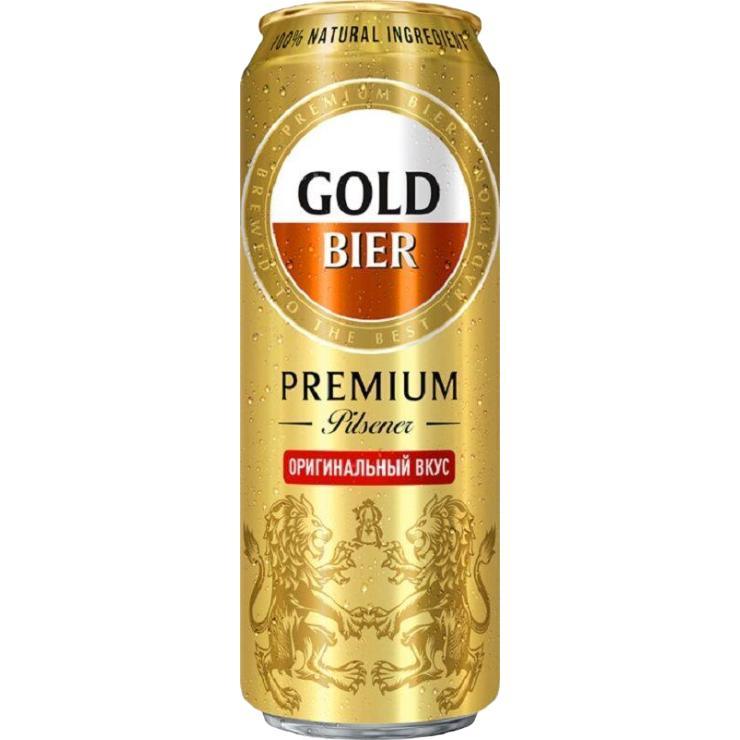 Пиво Gold Bier Pilsener Премиум светлое фильтрованное пастеризованное 4,8% 430 мл., ж/б