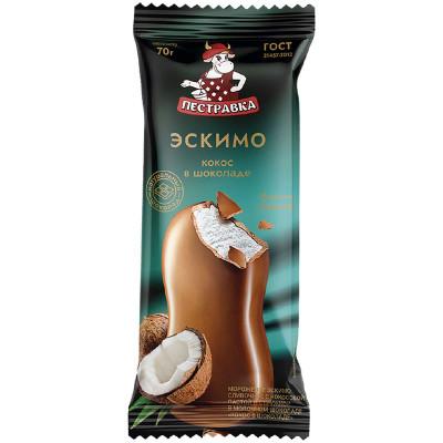 Мороженое Пестравка эскимо сливочное кокос в шоколаде 70 гр., флоу-пак