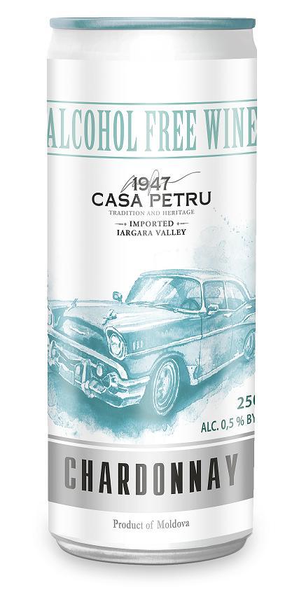 Вино CASA PETRU Шардоне безалкогольное газированное белое полусладкое 250 мл., ж/б