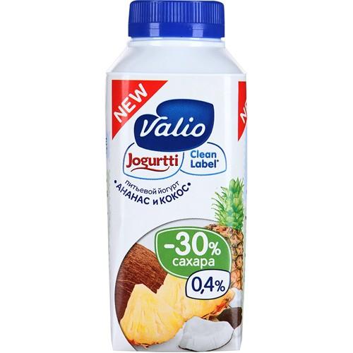 Йогурт питьевой Valiо Ананас и кокос 0,4%, Valio, 330 гр, ПЭТ