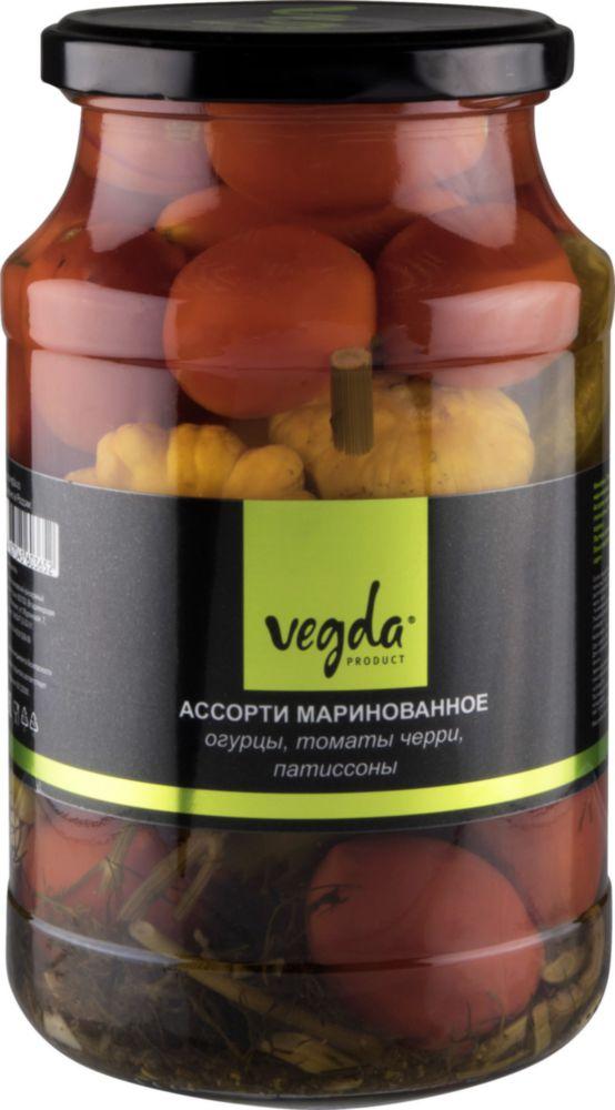 Ассорти маринованное Vegda Product огурцы, томаты черри, патиссоны 950 мл., стекло