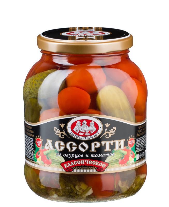 Ассорти Aro из огурцов и томатов консервированное, 3 кг., стекло