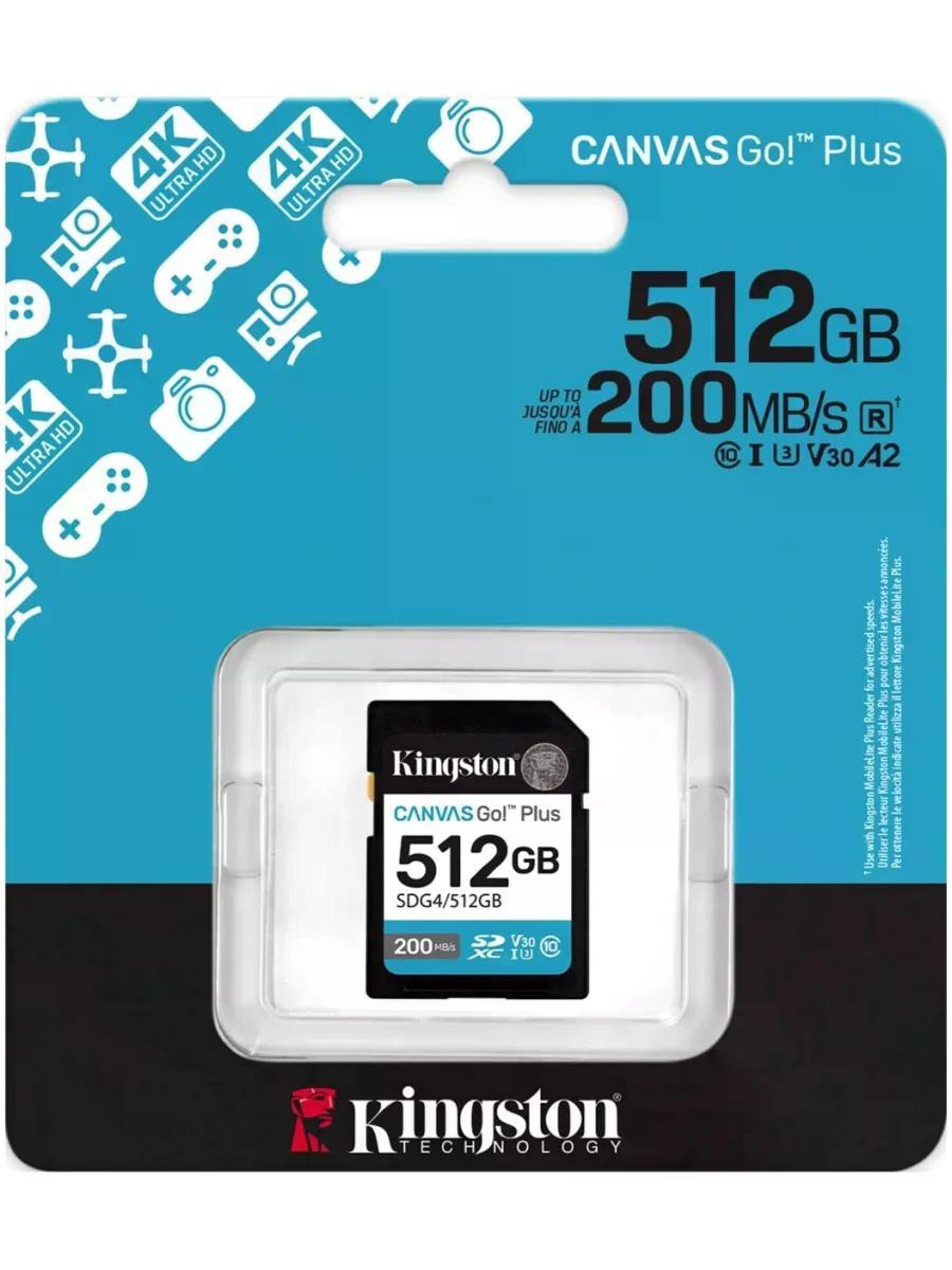 Карта памяти SDXC UHS-I U3 Kingston Canvas Go! Plus 512 ГБ, 200 МБ/с, Class 10, SDG4/512GB, 1 шт., без адаптера