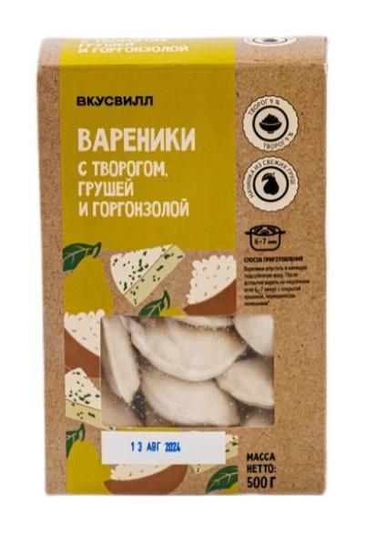 Вареники ВкусВилл с творогом грушей и горгонзолой 500 гр., картон