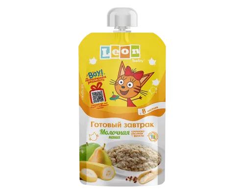 Каша Leon Baby Три Кота молочная гречнево-рисовая и фрукты с 8 месяцев 115 гр., пауч