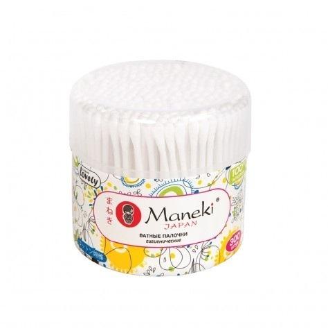 Палочки ватные гигиенические Maneki Lovely с белым пластиковым стиком 300 шт., ПЭТ