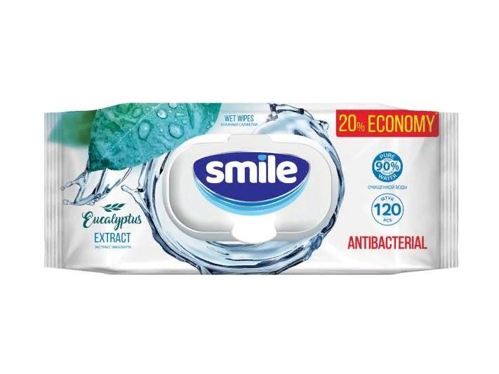 Влажные салфетки Smile антибактериальные 120 шт., флоу-пак