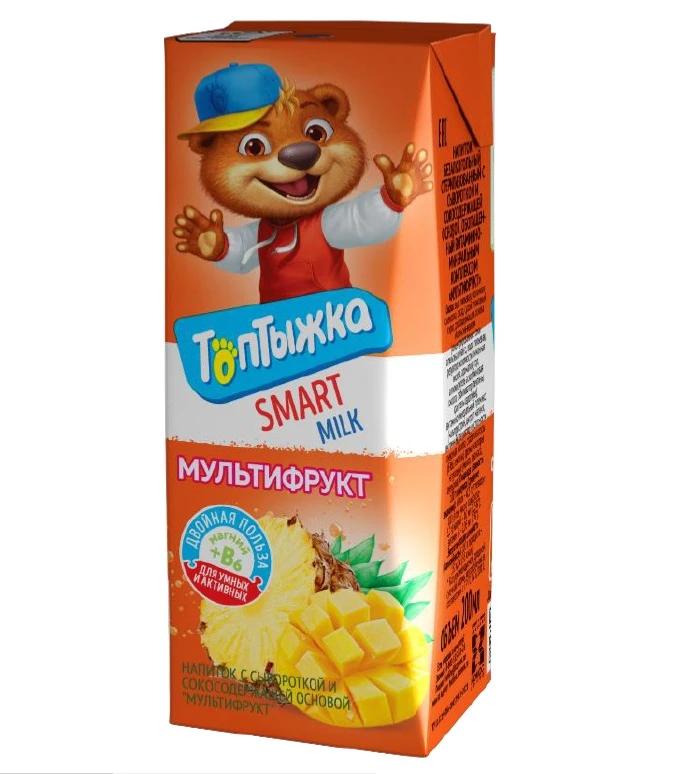 Напиток с сывороткой и яблочным соком Топтыжка smart milk Мультифрукт, 200 гр., картон