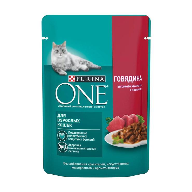 Корм влажный Purina ONE STERILCAT для стерилизованных кошек говядина с морковью 75 гр., пауч