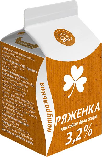 Ряженка 3,2%, Торжок, 200 гр., тетра-пак