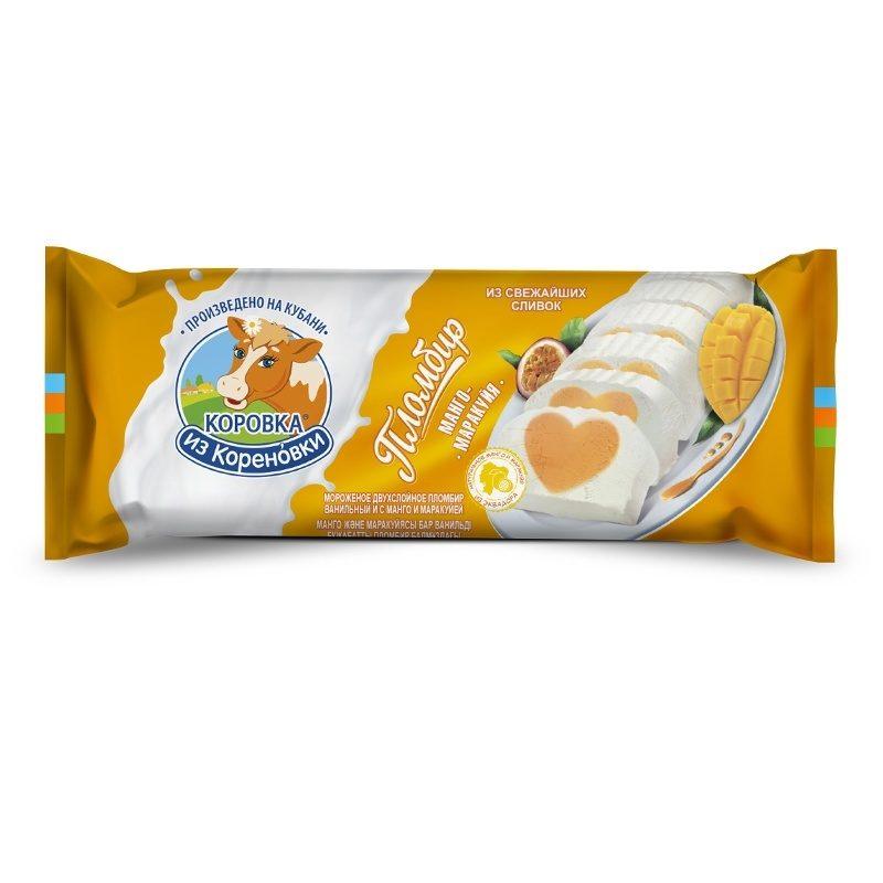 Мороженое пломбир Коровка из Кореновки манго-маракуйя 400 гр., флоу-пак