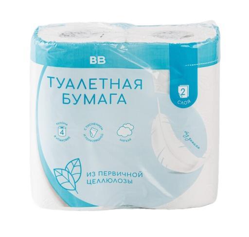 Бумага туалетная ВкусВилл белая 2 слоя 4 шт., пакет