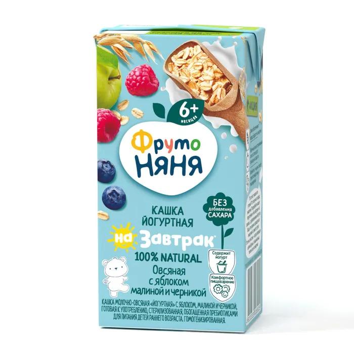 Кашка ФрутоНяня молочная йогуртная овсяная с яблоком малиной и черникой 200 гр., тетра-пак
