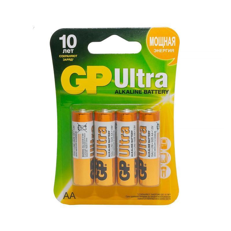 Батарейки пальчиковые, LR6 ULTRA, 4 штуки, GP, блистер