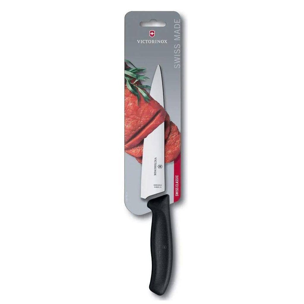 Нож кухонный Victorinox Swiss Classic, разделочный, 190мм, заточка прямая, стальной, черный [6.8003.19b]