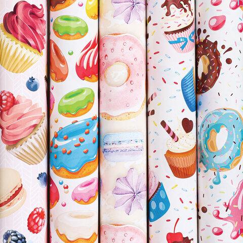 Бумага упаковочная Золотая Сказка sweets мелованная 70х100см 5 дизайнов 70 г/м2