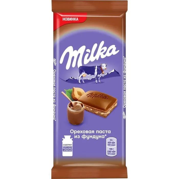 Шоколад Milka ореховая паста фундук 85 гр., флоу-пак