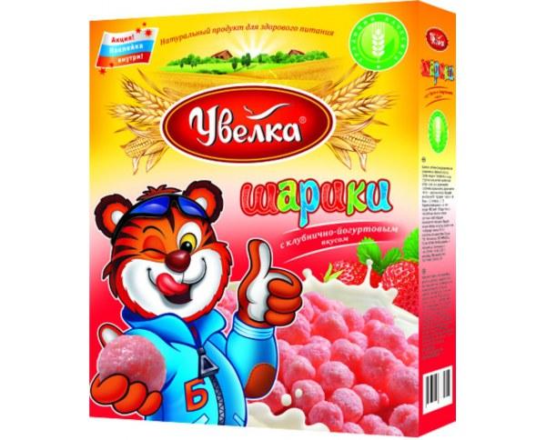 Готовый завтрак Увелка Шарики клубнично-йогуртовые в глазури, 200 гр., картонная коробка