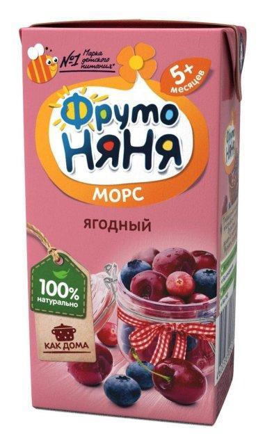 Морс Фруто Няня из клюквы черники и вишни с 5 месяцев 200 мл., тетра-пак