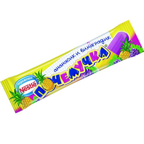Мороженое лед Nestle почемучка с виноградом и ананасом 39 гр., флоу-пак