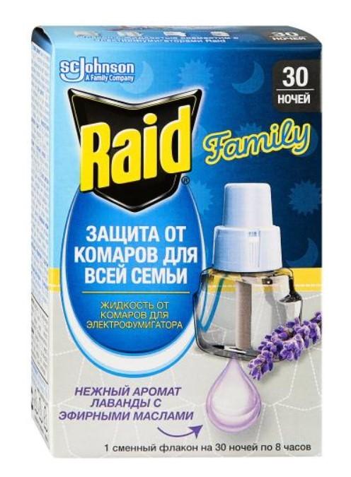 Жидкость от комаров Raid family для фумигатора лаванда с эфирными маслами 30 ночей, картон