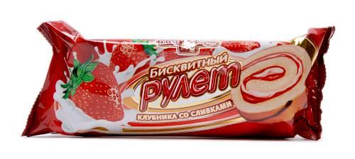 Рулет Русский Бисквит бисквитный клубника со сливками 175 гр., флоу-пак