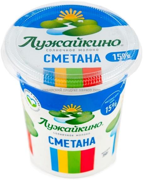 Сметана 15% Лужайкино, 350 гр., пластиковый стакан