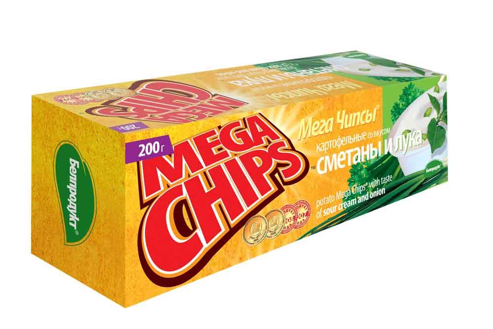 Чипсы Mega Chips сметана и лук 200 гр., картон