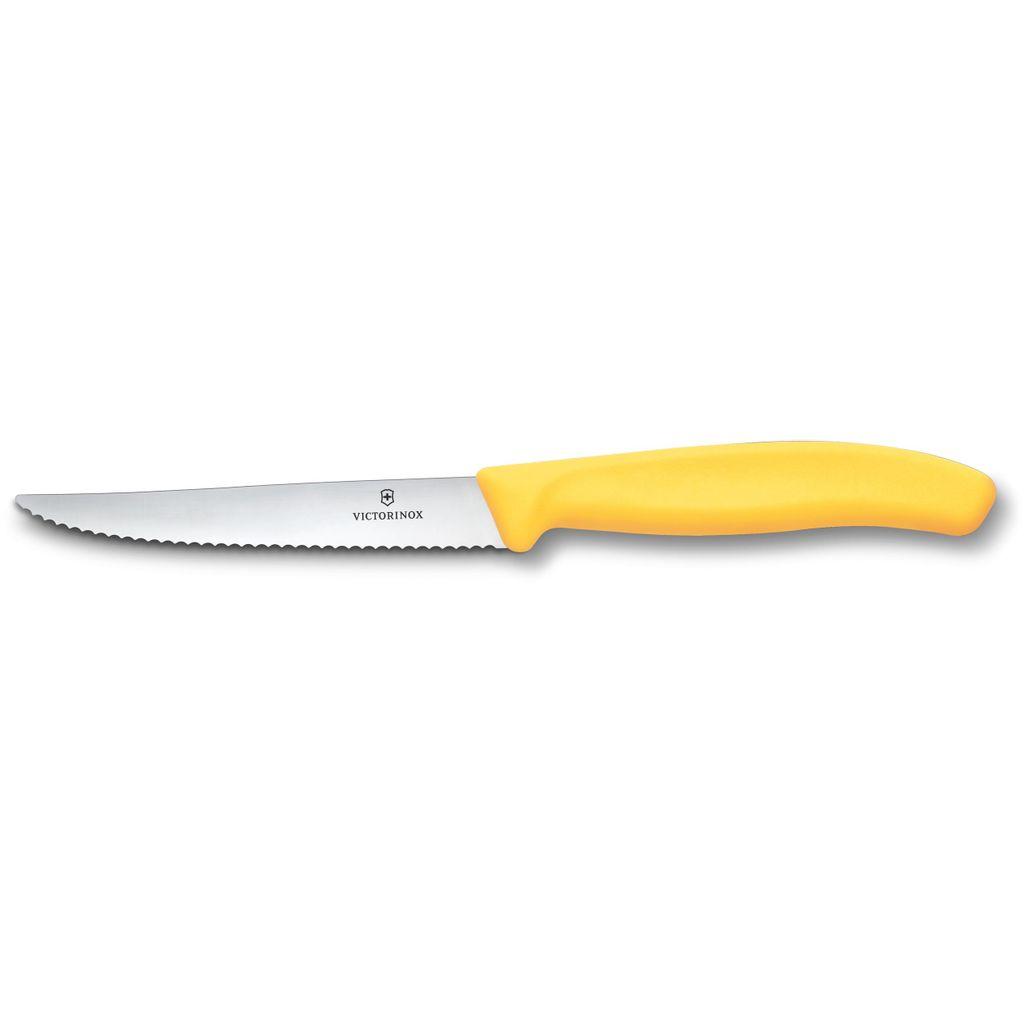 Нож кухонный Victorinox Swiss Classic 6.7238.C1, универсальный, для стейка/пиццы, 110мм, заточка серрейтор, стальной, желтый